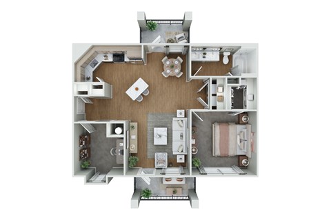 Floor plan for 1 bed, 1 bath, 943 sqft